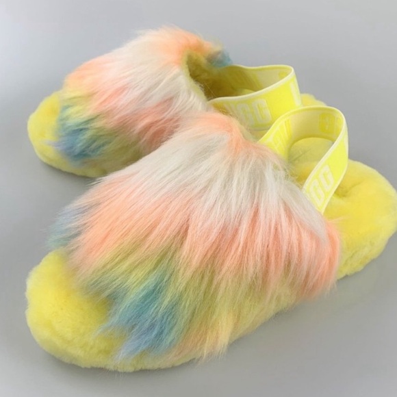 New UGG Fluff Yeah Disco Slide Platform Tie Dye Margarita Slipper - Picture 12 of 17